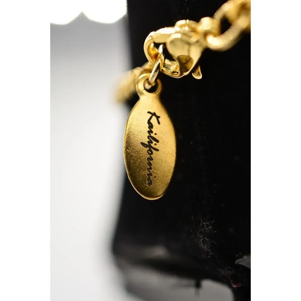 Kalifornia Lion Pendant Necklace Gold Tone Cuban Chain Signed Unisex 9J